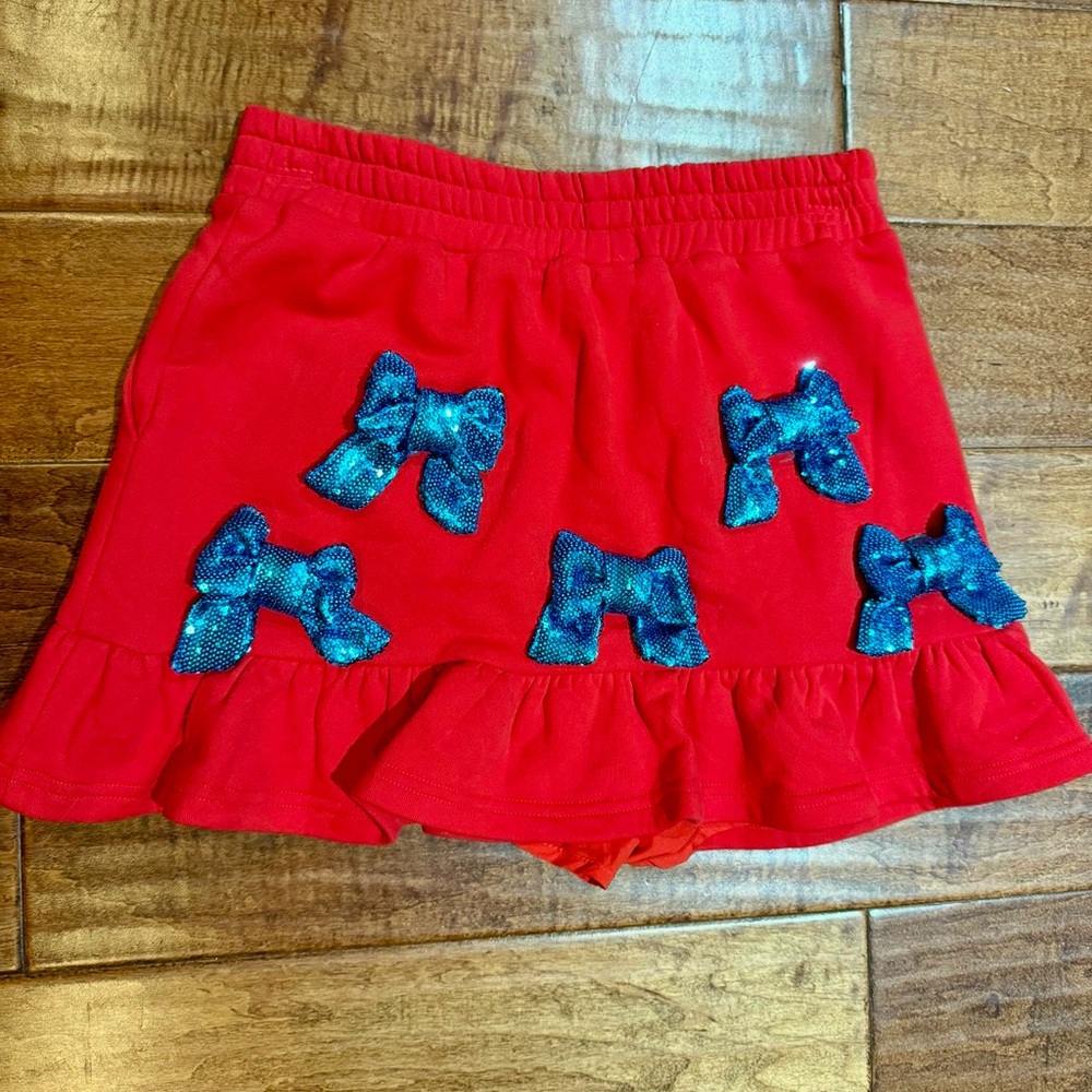 🎀 QUEEN OF SPARKLES 🎀 Red Sparkle Bow Skirt with sequin Bows. – Playful & Chic.